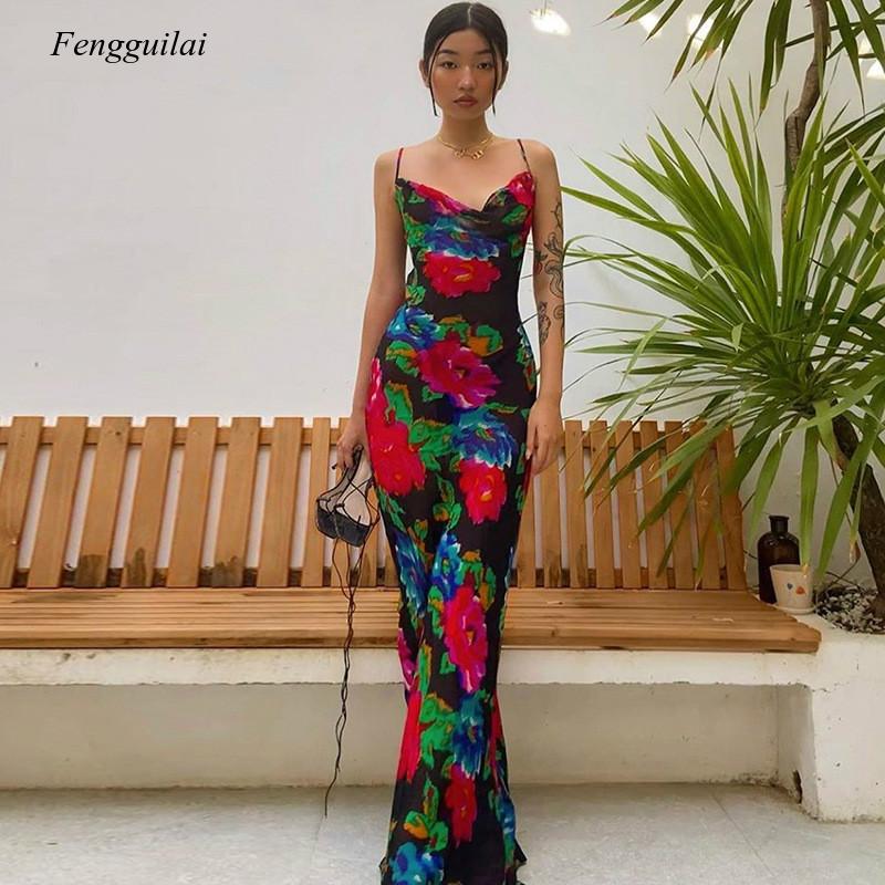 Kaftan Women Boho - Çiçek desenli yaz spagetti kayışı kadınlar
