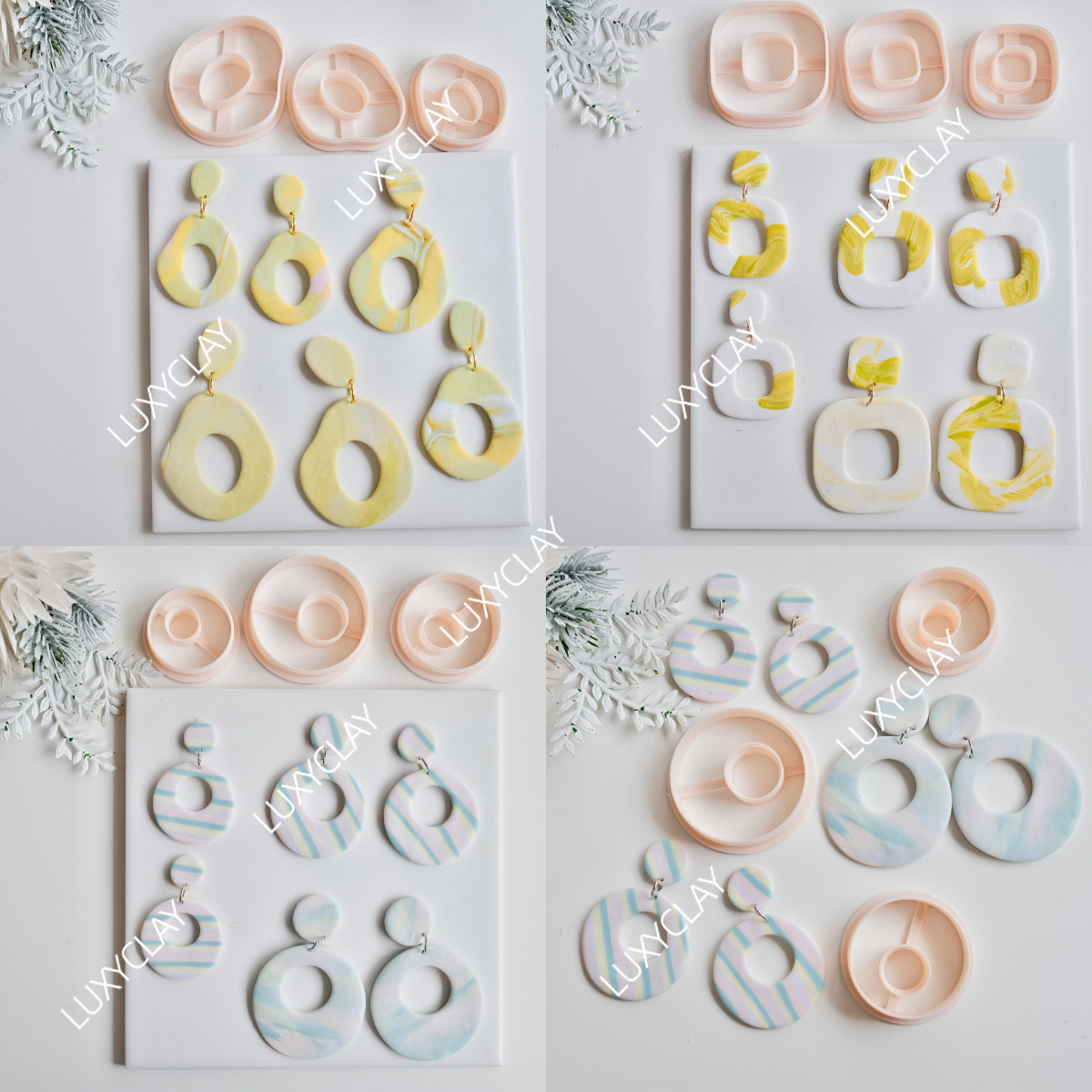 Ethnic Fashion Jewellery - 3 adet içi boş daire kare