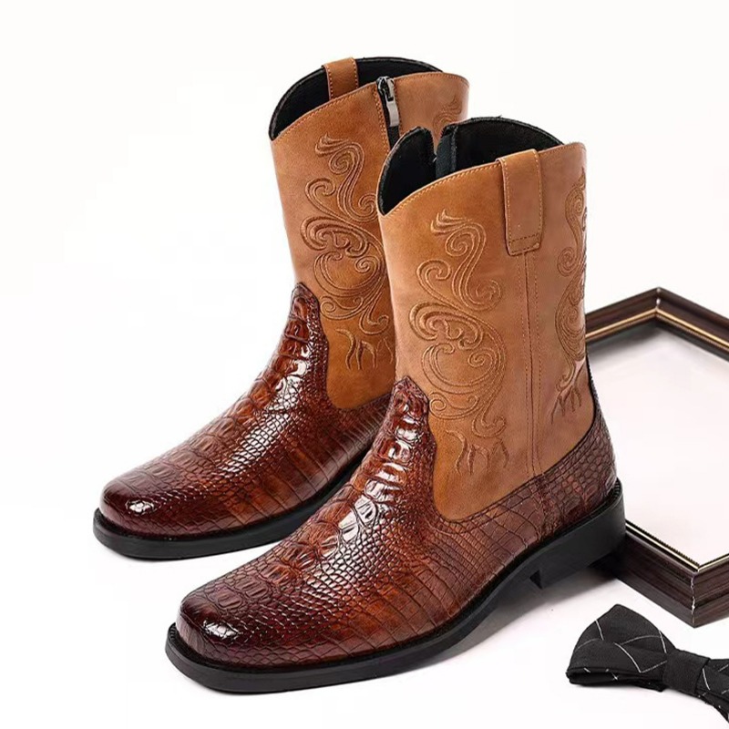 Ethnic Fashion In - Şık Kabartmalı Günlük Erkek Kovboy Botları